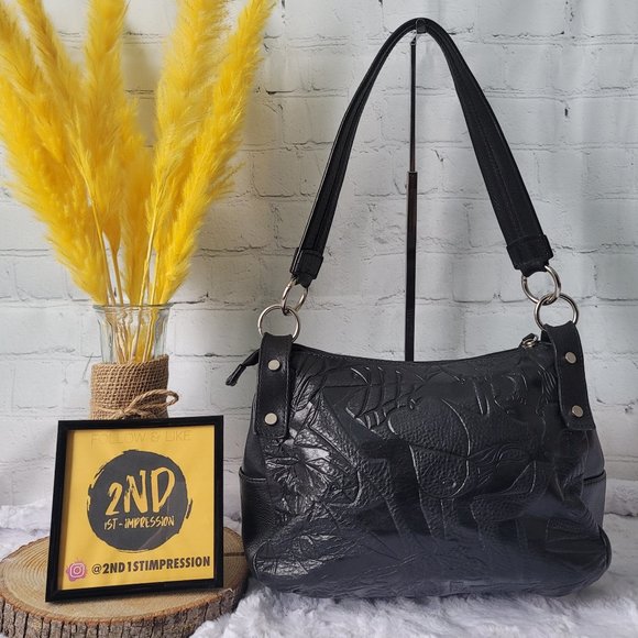 AIRONE Unique Beautiful Embossed Black Genuine Leather Shoulder Bag - Picture 1 of 12